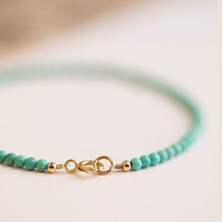 Buddha Gift 2mm Turquoise Ultra-thin Beads 14k Gold Plated Copper Wisdom Bracelet