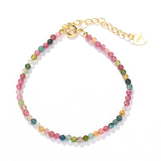 Buddha Gift 2mm Multicolor Tourmaline Ultra-thin Beads 14k Gold Plated Copper Wisdom Bracelet
