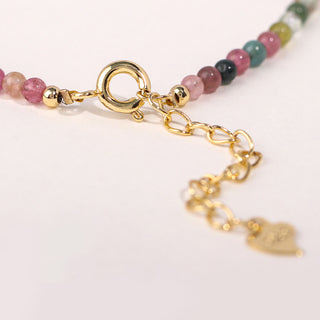 Buddha Gift 2mm Multicolor Tourmaline Ultra-thin Beads 14k Gold Plated Copper Wisdom Bracelet