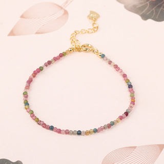 Buddha Gift 2mm Multicolor Tourmaline Ultra-thin Beads 14k Gold Plated Copper Wisdom Bracelet