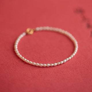 Buddha Gift 2mm Natural Pearl Ultra-thin Beads 14k Gold Plated Copper Wisdom Bracelet