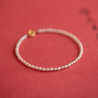 Buddha Gift 2mm Natural Pearl Ultra-thin Beads 14k Gold Plated Copper Wisdom Bracelet