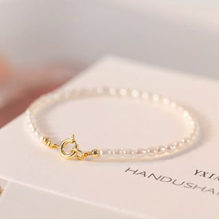 Buddha Gift 2mm Natural Pearl Ultra-thin Beads 14k Gold Plated Copper Wisdom Bracelet