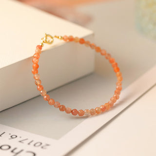Buddha Gift 3mm Sun Stone Ultra-thin Beads 14k Gold Plated Copper Wealth Bracelet