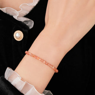 Buddha Gift 3mm Sun Stone Ultra-thin Beads 14k Gold Plated Copper Wealth Bracelet