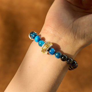 Buddha Gift Silver Sheen Obsidian Blue Tiger Eye Om Mani Padme Hum Protection Bracelet