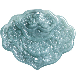 Buddha Gift Lotus Pattern Carved Jade Abundance Prosperity Necklace Rope Pendant
