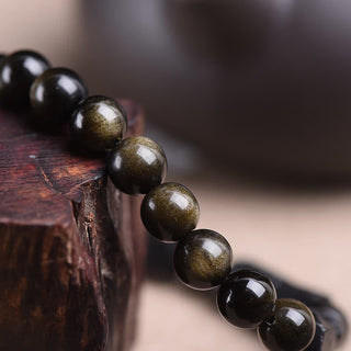 Buddha Gift Gold Sheen Obsidian Black Tourmaline Wealth Bracelet