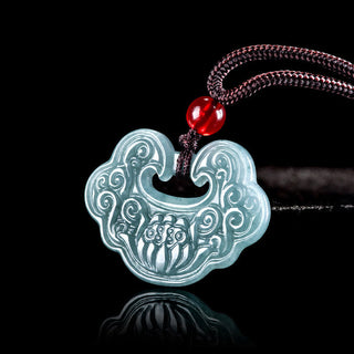 Buddha Gift Lotus Carved Jade Ruyi Abundance Prosperity Abundance Necklace Pendant
