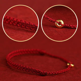 Buddha Gift 999 Gold Small Peace Buckle Red String Protection Luck Braided Bracelet Anklet