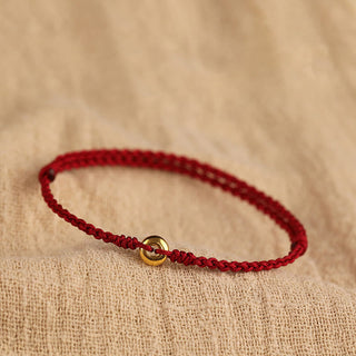 Buddha Gift 999 Gold Small Peace Buckle Red String Protection Luck Braided Bracelet Anklet