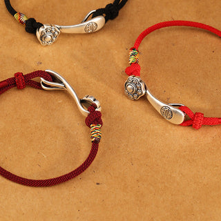 Buddha Gift 999 Sterling Silver Ruyi Stick String Protection Braided Bracelet