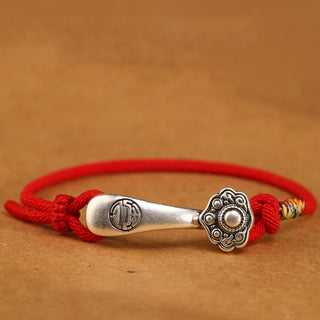 Buddha Gift 999 Sterling Silver Ruyi Stick String Protection Braided Bracelet