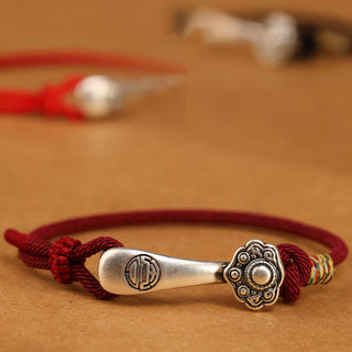 Buddha Gift 999 Sterling Silver Ruyi Stick String Protection Braided Bracelet
