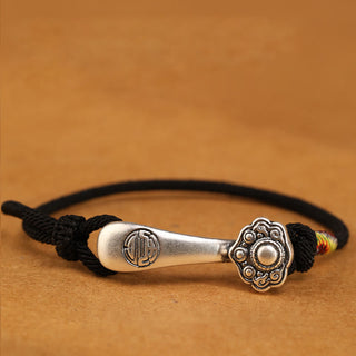Buddha Gift 999 Sterling Silver Ruyi Stick String Protection Braided Bracelet