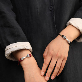 Buddha Gift 999 Sterling Silver Ruyi Stick String Protection Braided Bracelet