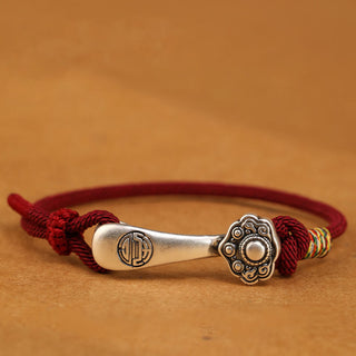 Buddha Gift 999 Sterling Silver Ruyi Stick String Protection Braided Bracelet