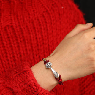 Buddha Gift 999 Sterling Silver Ruyi Stick String Protection Braided Bracelet