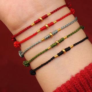 Buddha Gift 999 Gold Small Lucky Beads String Protection Luck Braided Bracelet Anklet