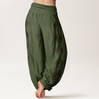 Buddha Gift Mandala Om Mani Padme Hum Women's Elastic Waist Harem Pants
