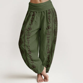 Buddha Gift Mandala Om Mani Padme Hum Women's Elastic Waist Harem Pants