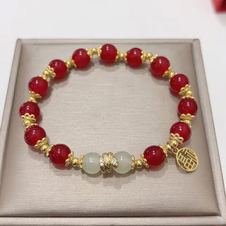 Buddha Gift Red Agate Jade Fu Character Year of the Snake Calm Bracelet