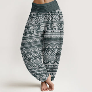 Buddha Gift Casual Elephant Geometric Figure Women's Elastic Waist Harem Pants