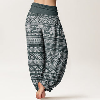 Buddha Gift Casual Elephant Geometric Figure Women's Elastic Waist Harem Pants