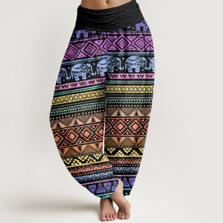 Buddha Gift Casual Elephant Geometric Figure Women's Elastic Waist Harem Pants