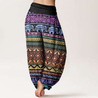 Buddha Gift Casual Elephant Geometric Figure Women's Elastic Waist Harem Pants