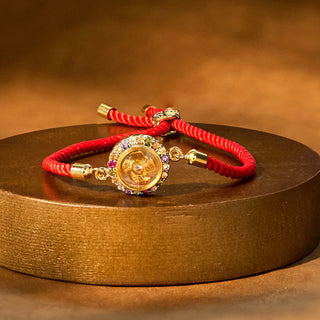 Buddha Gift Copper Brass Color Rotatable Windmill Feng Sheng Shui Qi Fu Red String Faith Braided Bracelet