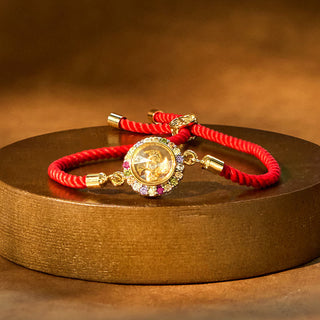 Buddha Gift Copper Brass Color Rotatable Windmill Feng Sheng Shui Qi Fu Red String Faith Braided Bracelet