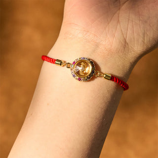 Buddha Gift Copper Brass Color Rotatable Windmill Feng Sheng Shui Qi Fu Red String Faith Braided Bracelet