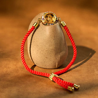 Buddha Gift Copper Brass Color Rotatable Windmill Feng Sheng Shui Qi Fu Red String Faith Braided Bracelet