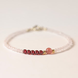 Buddha Gift 2mm Rose Quartz Garnet Strawberry Quartz Ultra-Thin Beads Healing Energy Bracelet