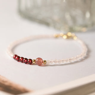 Buddha Gift 2mm Rose Quartz Garnet Strawberry Quartz Ultra-Thin Beads Healing Energy Bracelet