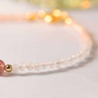 Buddha Gift 2mm Rose Quartz Garnet Strawberry Quartz Ultra-Thin Beads Healing Energy Bracelet