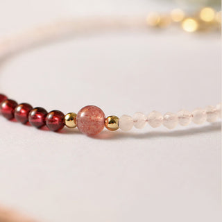 Buddha Gift 2mm Rose Quartz Garnet Strawberry Quartz Ultra-Thin Beads Healing Energy Bracelet