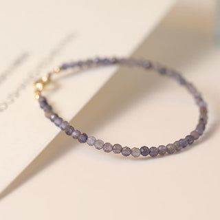 Buddha Gift 3mm Amethyst Iolite Ultra-thin Beads 14k Gold Plated Copper Communication Bracelet