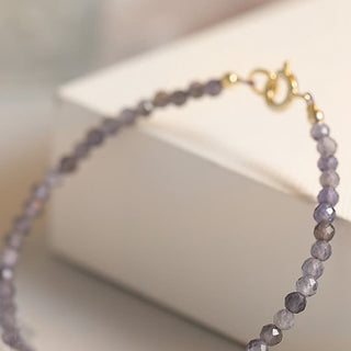 Buddha Gift 3mm Amethyst Iolite Ultra-thin Beads 14k Gold Plated Copper Communication Bracelet
