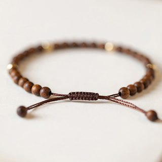 Buddha Gift 4mm Ultra-thin Sandalwood 14K Gold Plated Copper Beads Protection Bracelet