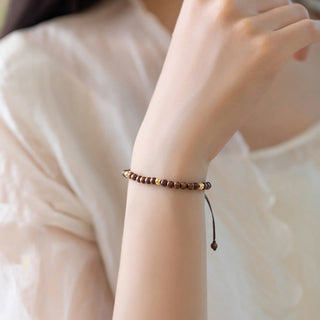 Buddha Gift 4mm Ultra-thin Sandalwood 14K Gold Plated Copper Beads Protection Bracelet