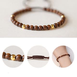 Buddha Gift 4mm Ultra-thin Sandalwood 14K Gold Plated Copper Beads Protection Bracelet