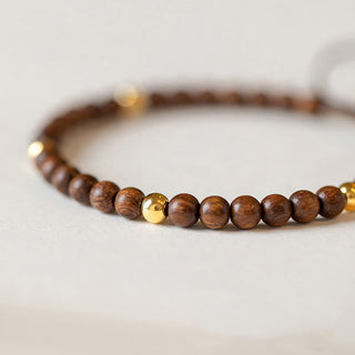 Buddha Gift 4mm Ultra-thin Sandalwood 14K Gold Plated Copper Beads Protection Bracelet