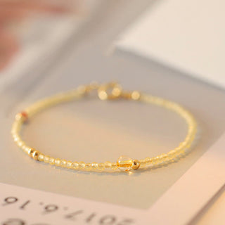 Buddha Gift 2mm Ultra-thin Citrine 14K Gold Plated Copper Beads Protection Bracelet