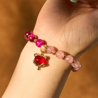 Buddha Gift Natural Strawberry Quartz Pixiu Love Bracelet