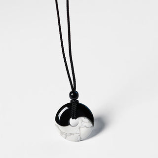 Buddha Gift Natural Black Obsidian White Turquoise Yin Yang Peace Buckle Design Braided String Strength Necklace Pendant
