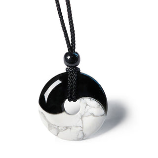 Buddha Gift Natural Black Obsidian White Turquoise Yin Yang Peace Buckle Design Braided String Strength Necklace Pendant