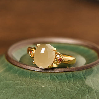 Buddha Gift Natural Hetian Jade Egg Heart-shaped Copper Luck Open Ring