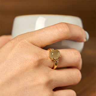 Buddha Gift Natural Hetian Jade Egg Heart-shaped Copper Luck Open Ring